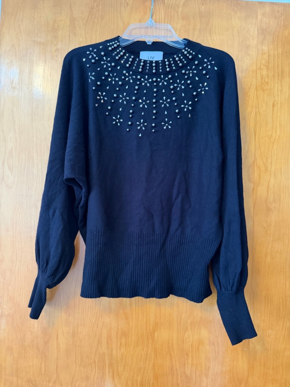 LIV Milano Black Crystal Knit Sweater Size S